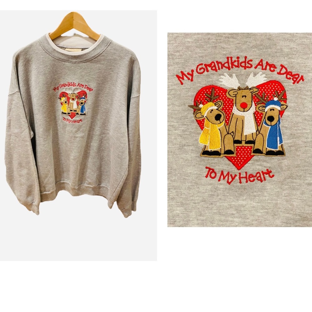 Grandkids Are Dear to My Heart Embroidered Sweatshirt Reindeer Christmas L
